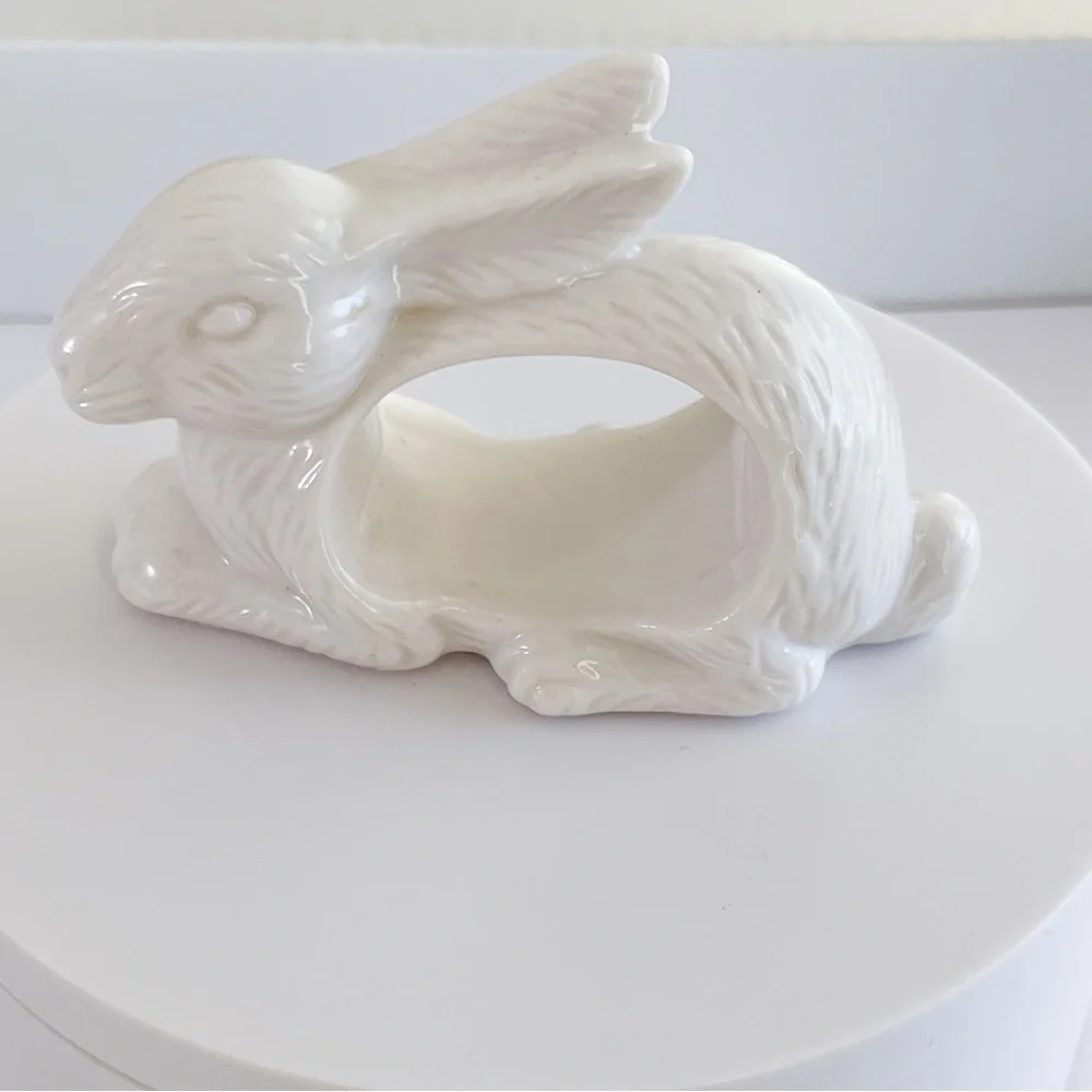 Vintage Shafford White Porcelain Bunny Napkin Holders Set- 4 Easter Cottagecore - Picture 4 of 8